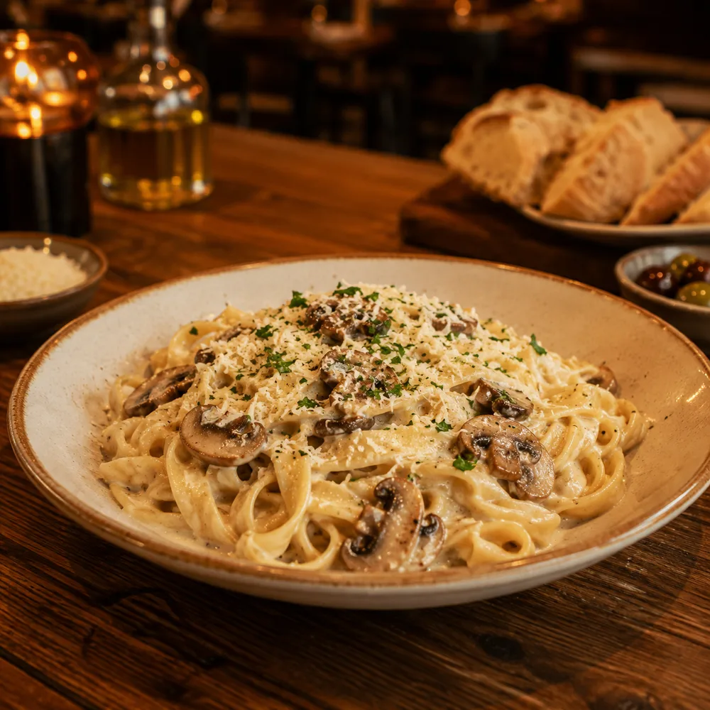 Pasta corta con pesto verde y queso