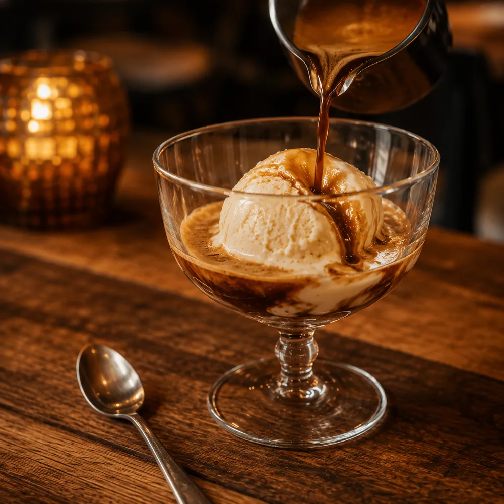 Affogato de helado de vainilla con espresso