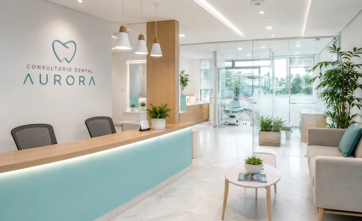 Recepción luminosa del Consultorio Dental Aurora