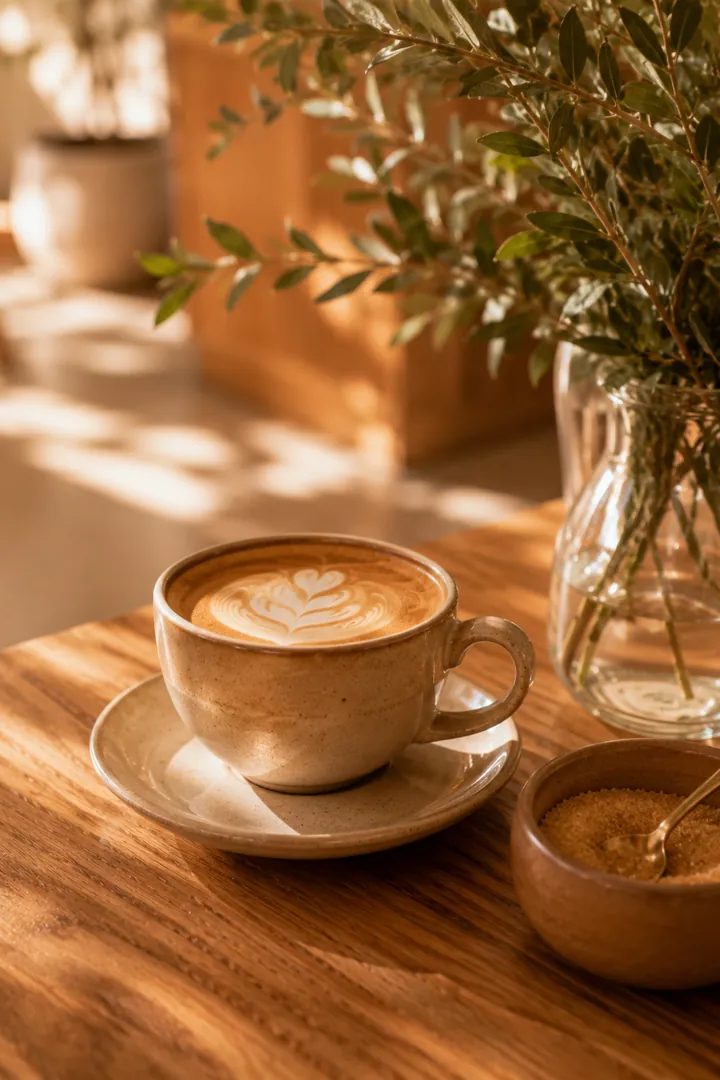 Detalle de café y vajilla sobre una mesa