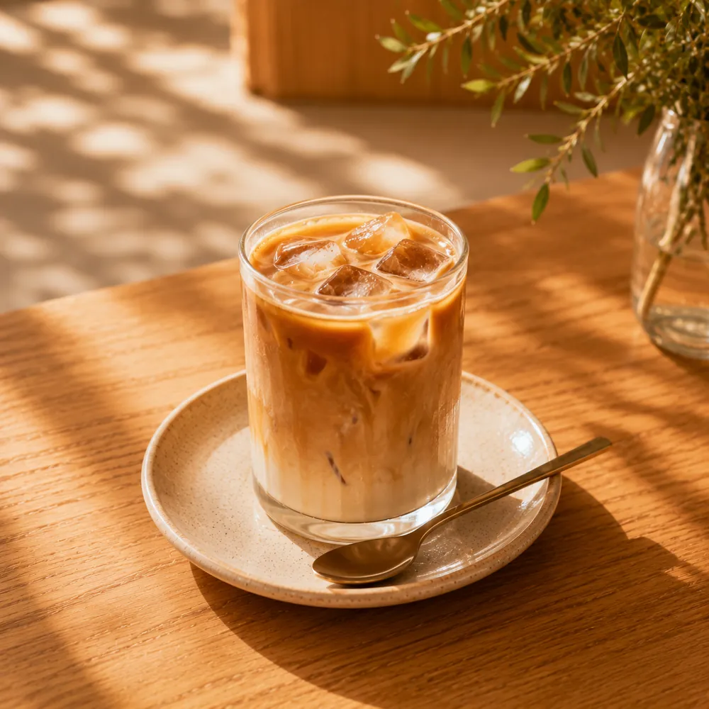 Latte frío servido con hielo