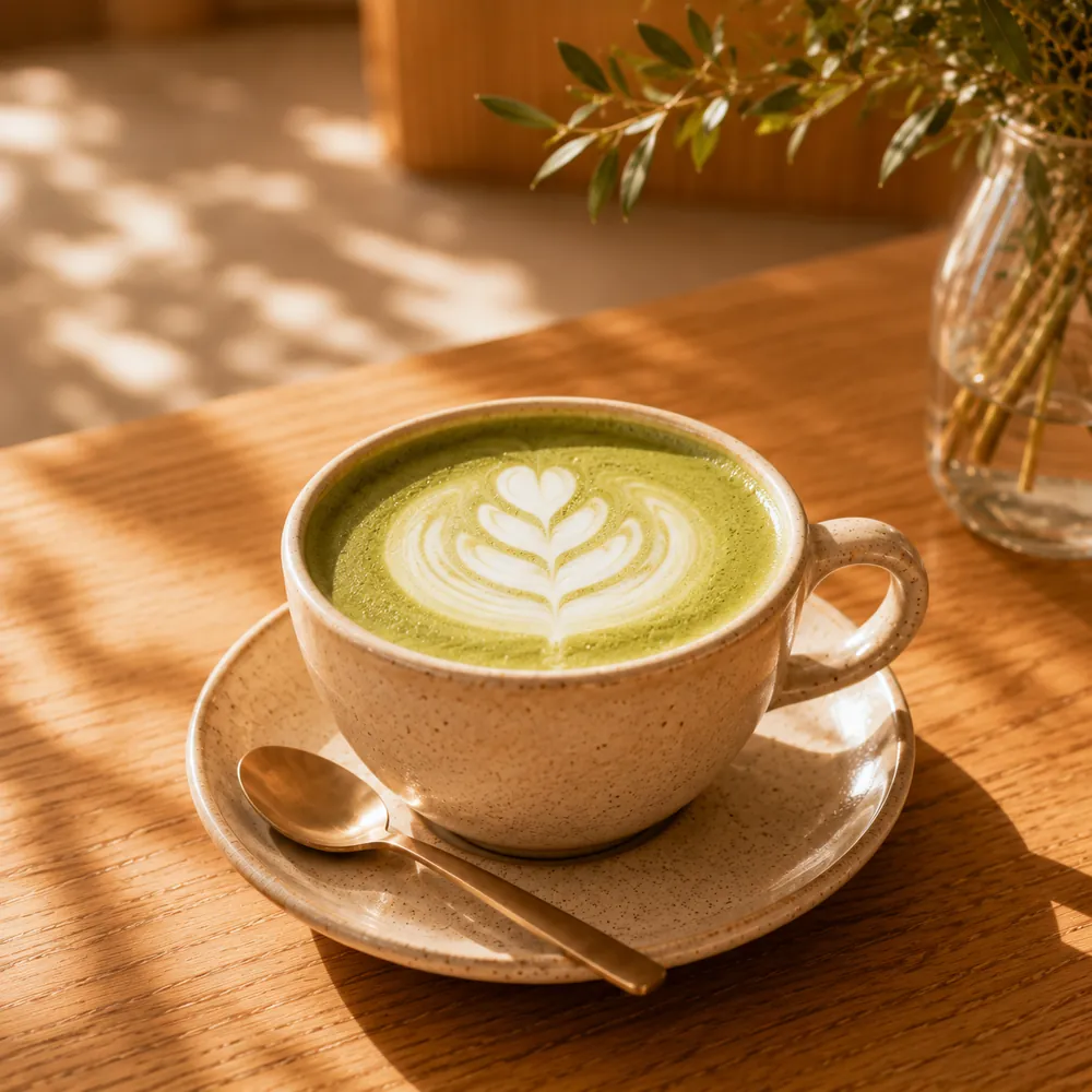 Matcha latte con leche vaporizada