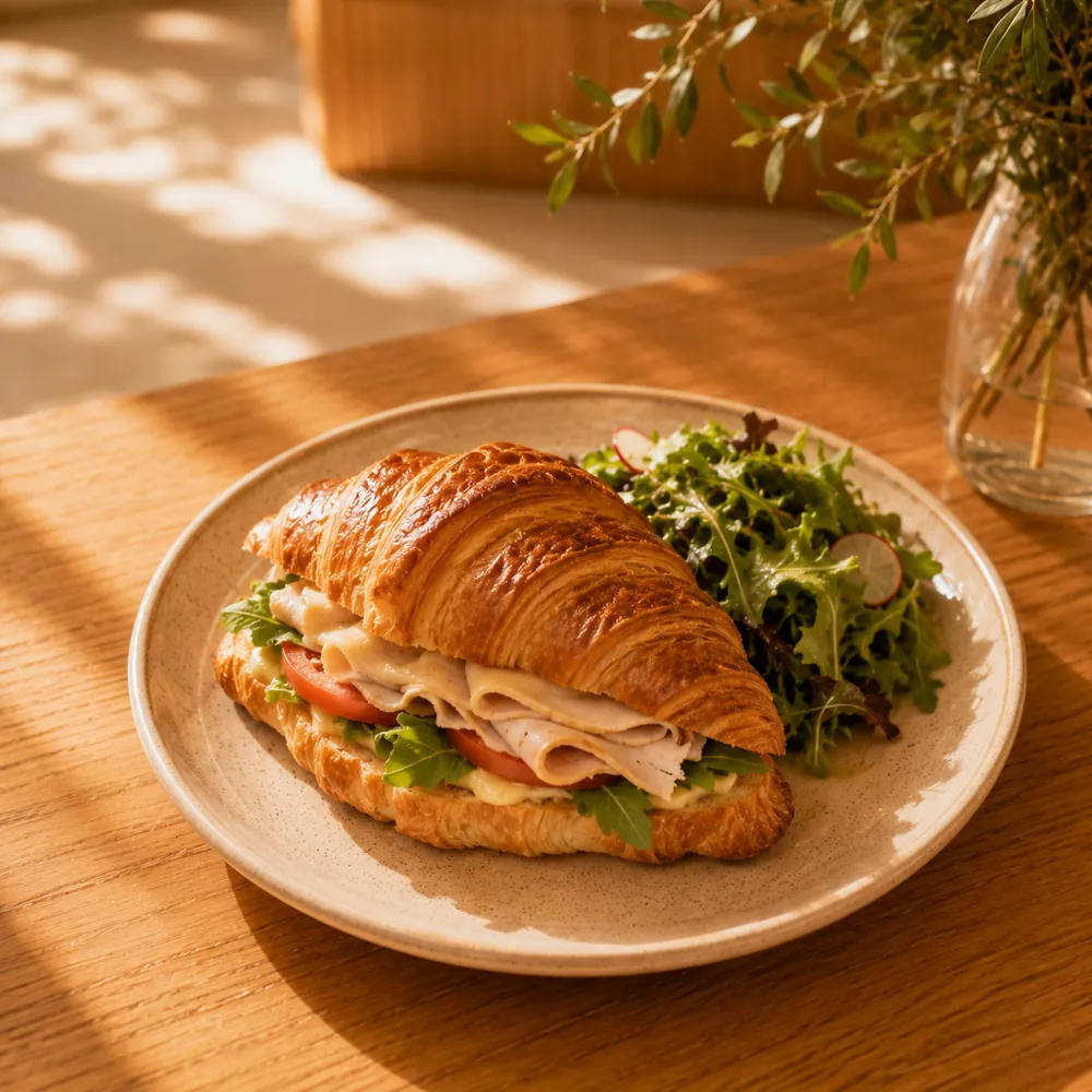 Croissant relleno de pavo, queso y vegetales