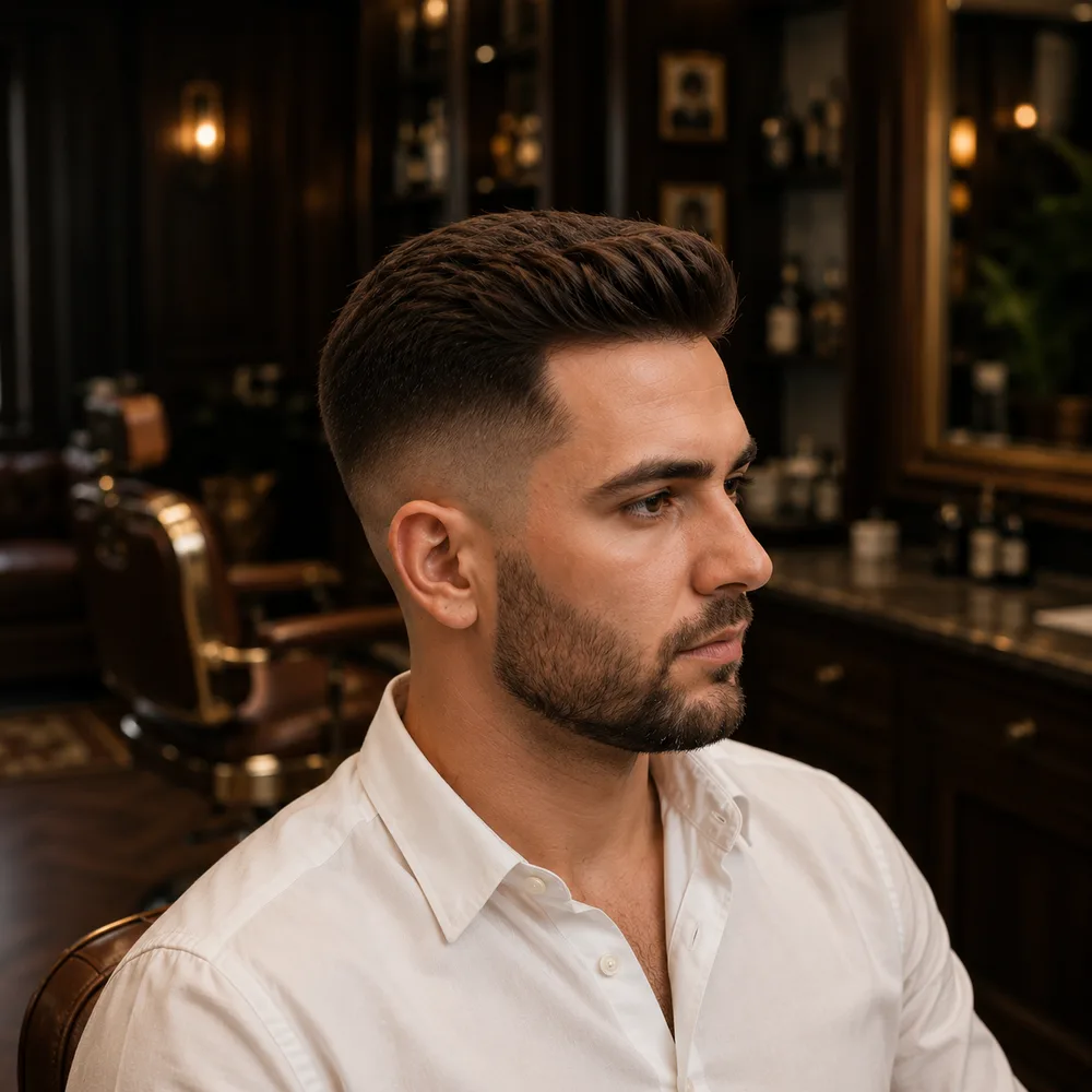 Resultado de un corte fade con barba perfilada