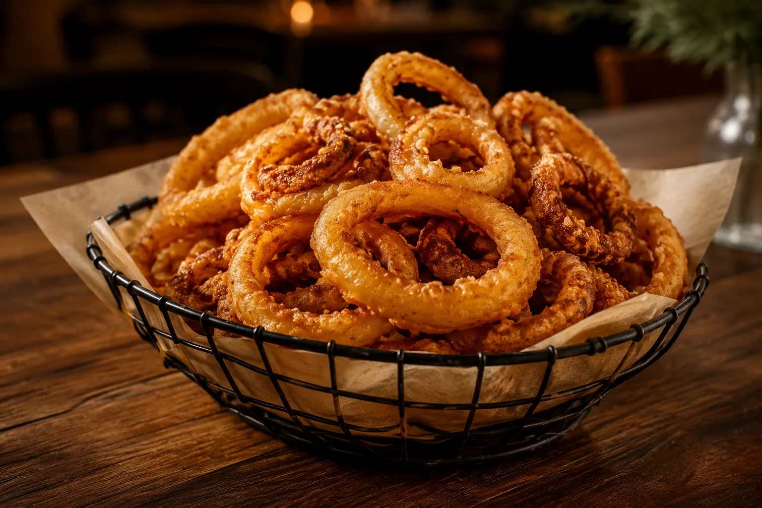 Aros de cebolla recién fritos
