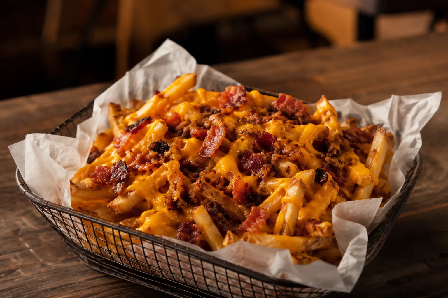 Papas cargadas con cheddar, tocino, cebollín y ranch