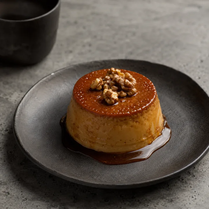 Flan de cajeta con nuez