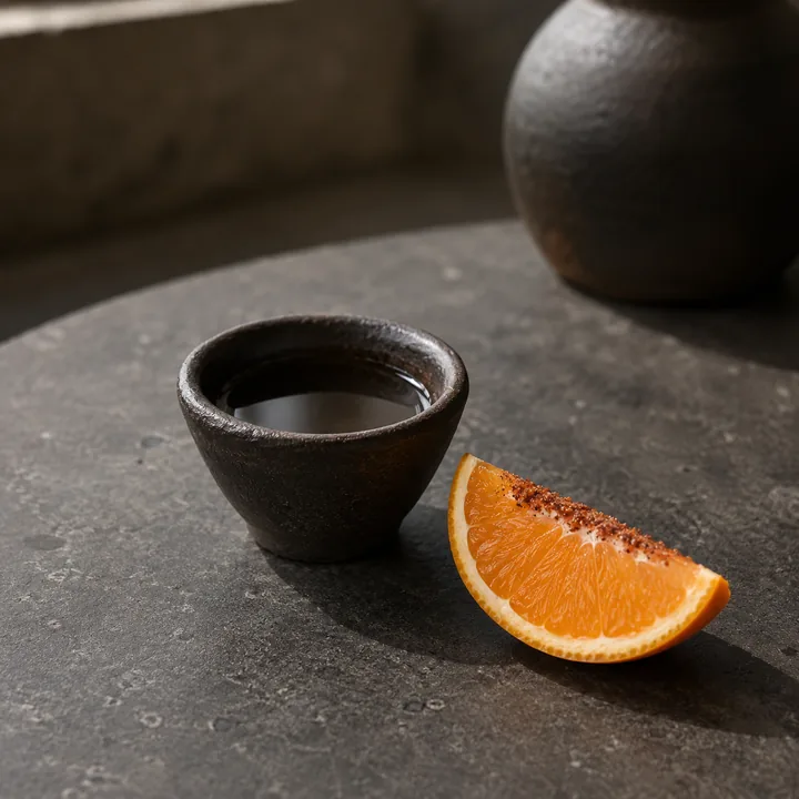 Mezcal de la casa en barro negro