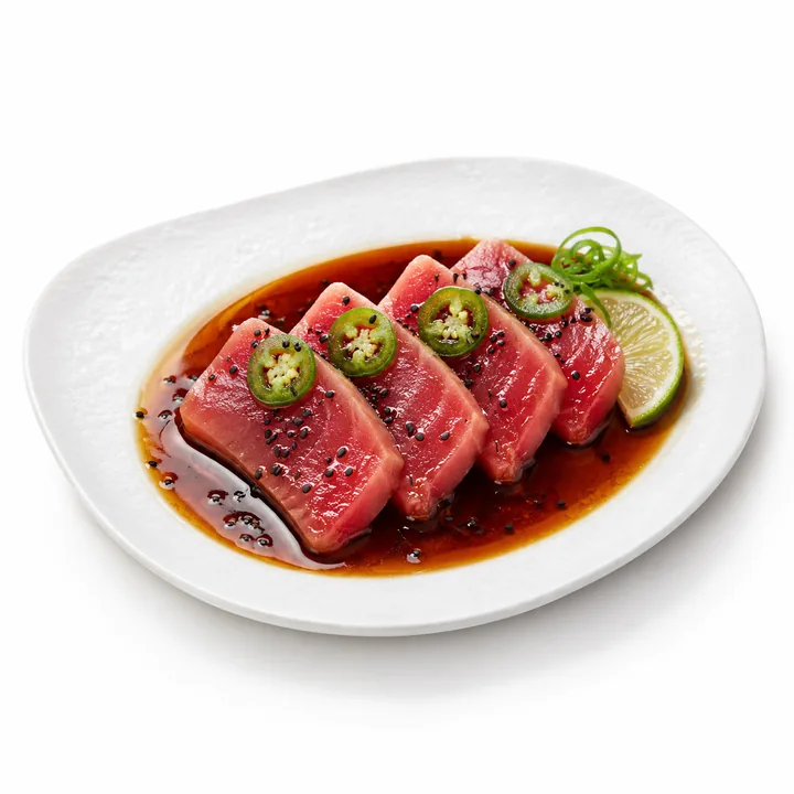 Cinco cortes de sashimi de atún