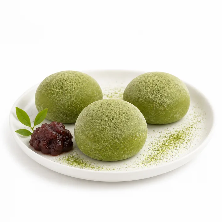 Tres piezas de mochi de matcha